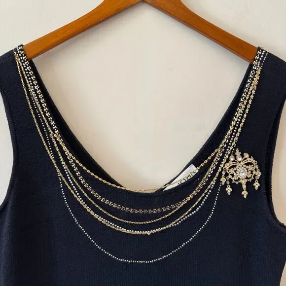 St. John Evening Embellished Black Dress with Necklace Size 6 - Picture 4 of 8